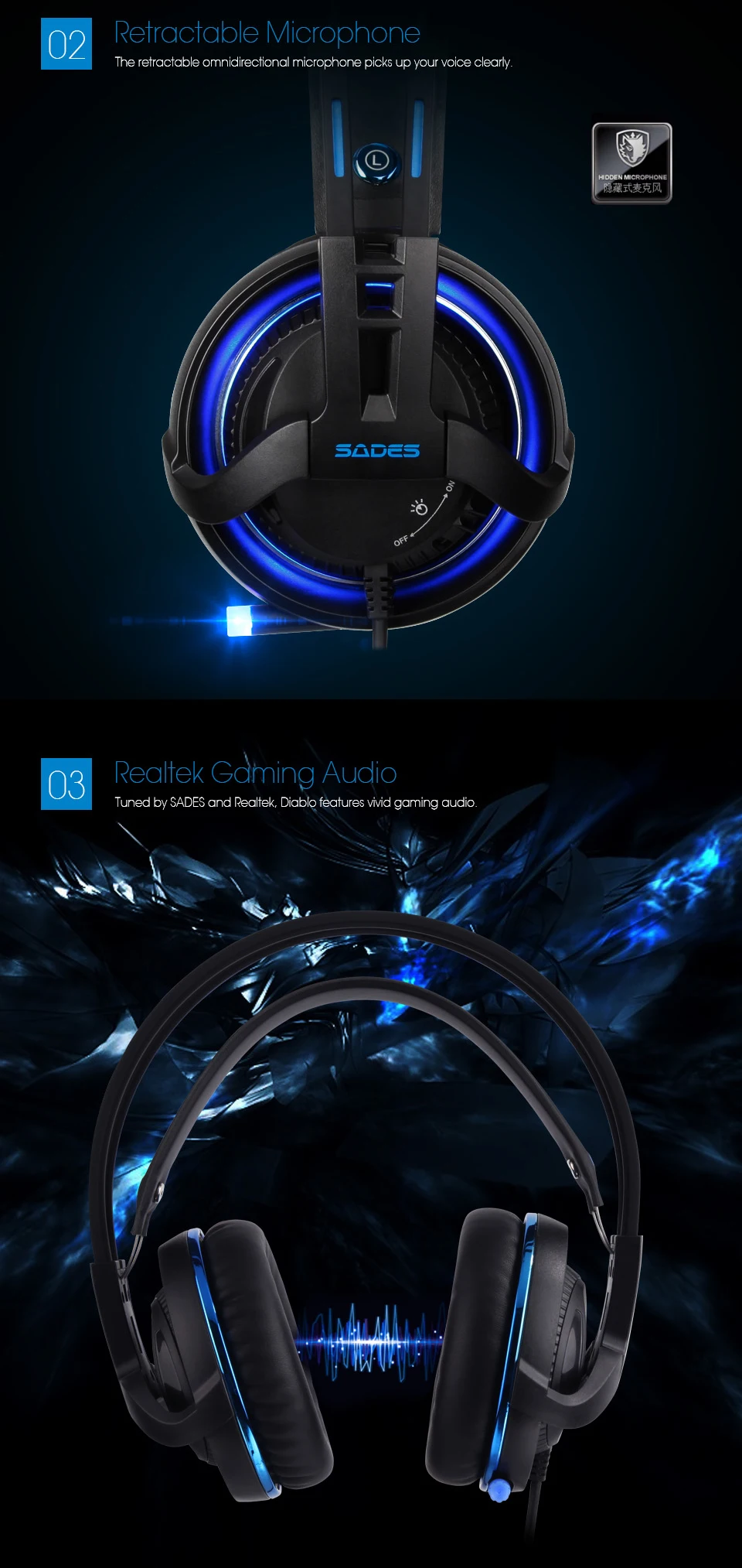 SADES Diablo Realtek игровая гарнитура наушники объемный звук USB наушники объемный RGB светильник