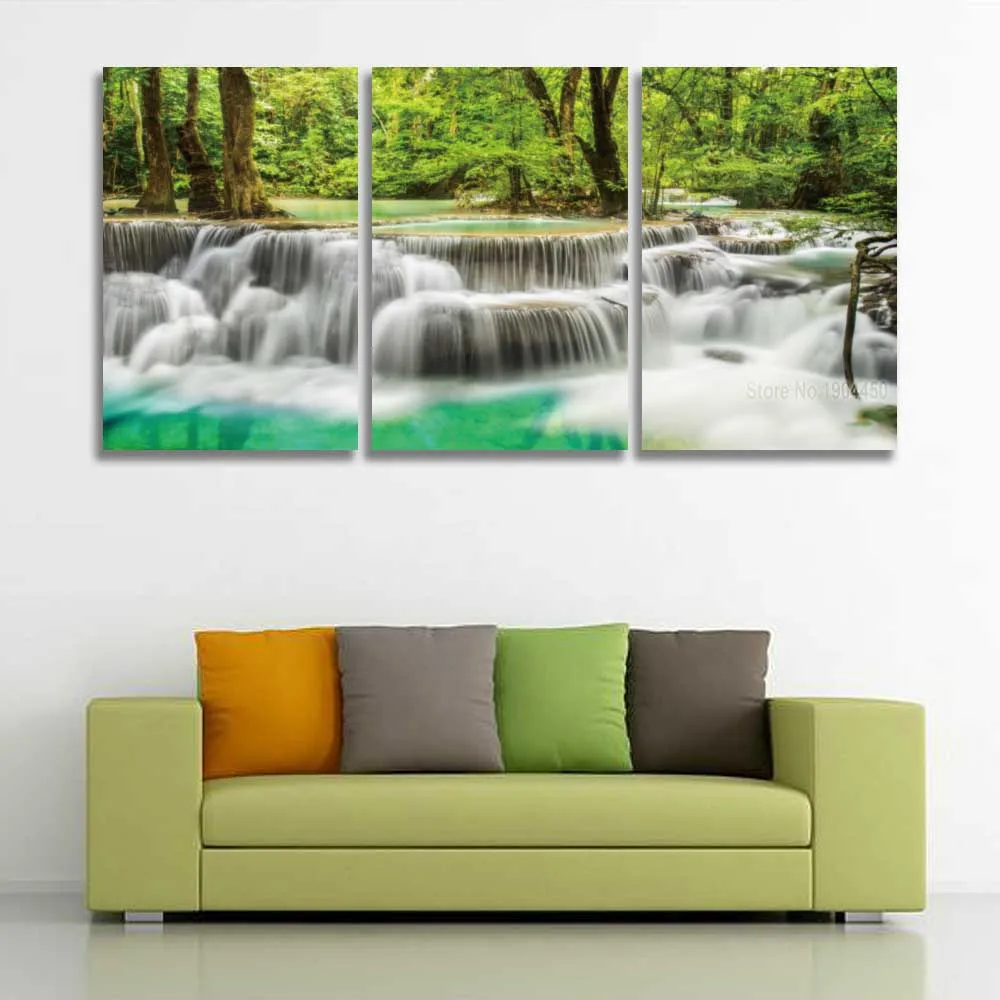 3 панели набор HD Печать холст настенная живопись водопад пейзаж Картина зеленое