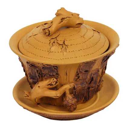 Подлинный ручной работы Фиолетовый Глиняный Gaiwan ручка имитация дерева Gaiwan Китайский кунг-фу zisha чайная чашка Домашняя Коллекция чайный набор