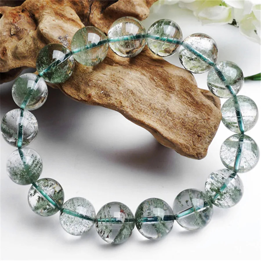 Женский растягивающийся браслет 11 мм Круглый с бусинами из натурального