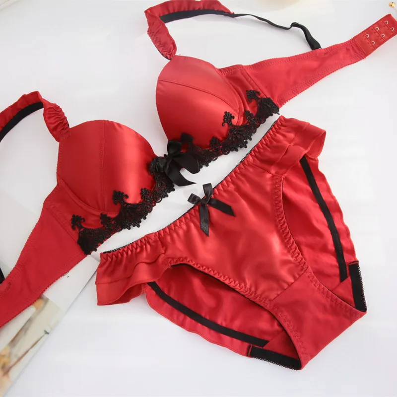Japanese push up sweet cute bra suit without steel ring thin underwear lace Princess wind and panty set lenceria mujer | Женская одежда