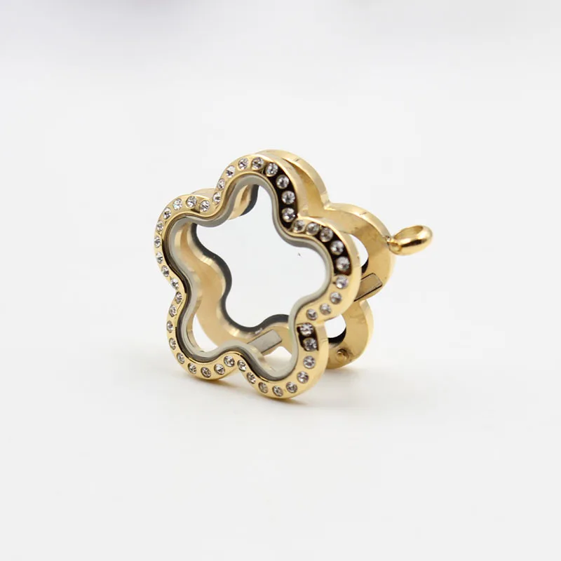 Carvort flower living locket with crystals 316L Stainless steel magnetic floating | Charms