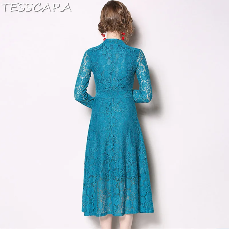 Женское кружевное платье TESSCARA длинное винтажное с треугольным вырезом для