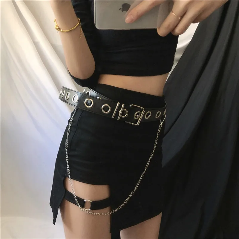 Ремень из искусственной кожи серебристый металлический пояс с пряжкой