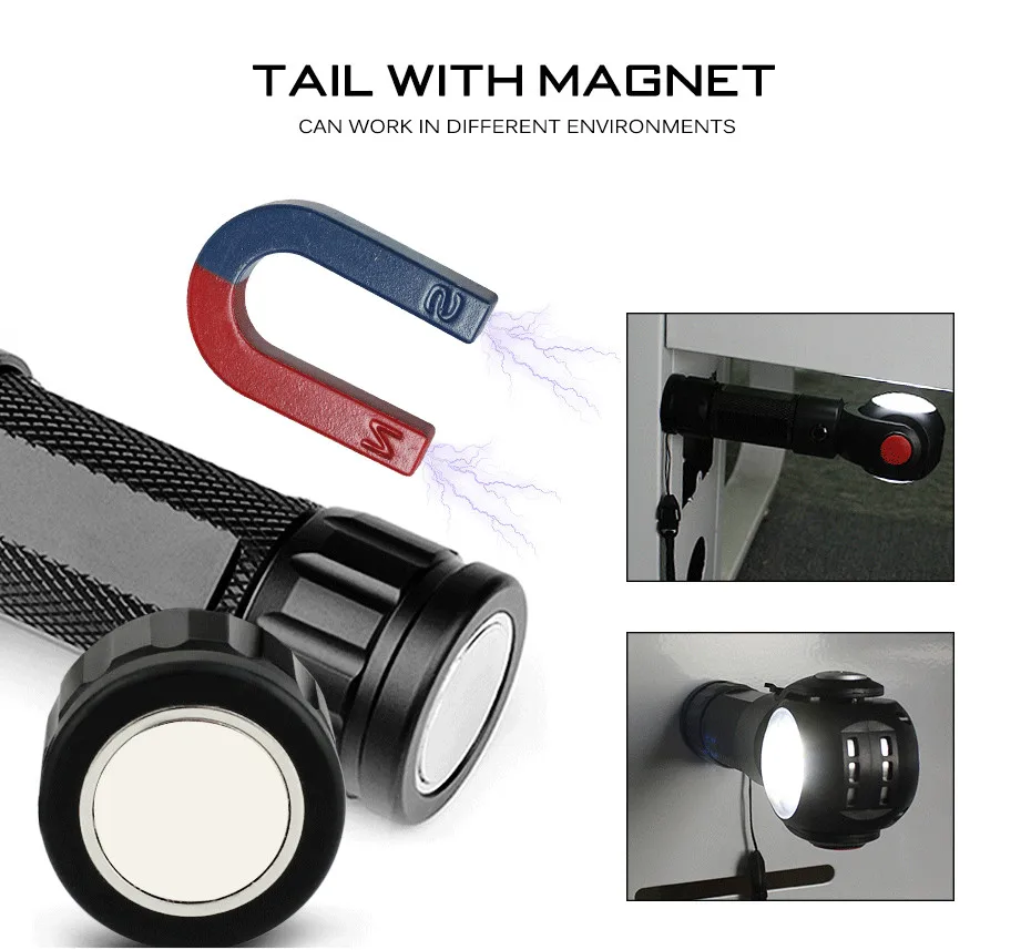 Светодиодный фонарик 360 градусов T6+ COB фонарь 2000lm водонепроницаемый с магнитом светодиодный фонарик USB 7 режимов использования AAA или 18650 или 26650 батареи