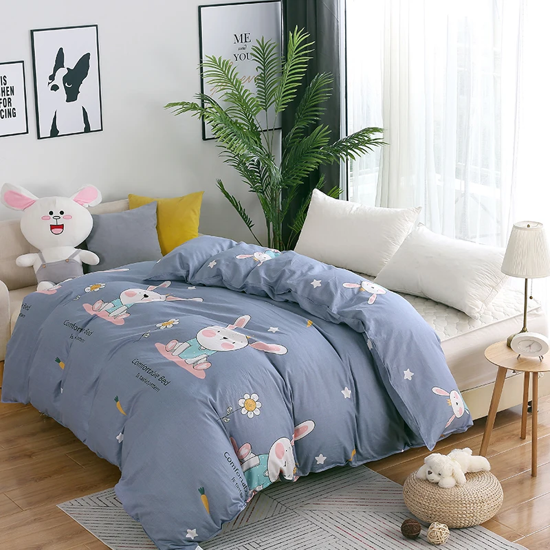 Пододеяльник в мультяшном стиле с изображением кролика удобное мягкое стеганое