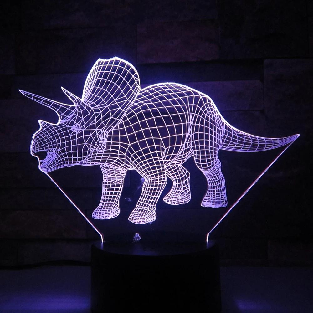 Triceratops динозавр Иллюзия 3d лампа 7 цветов Изменение дистанционного сенсорного led 3D