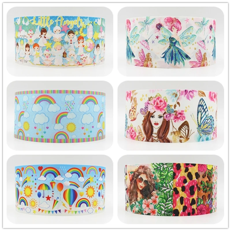 

Q & N лента 16 мм 22 мм 25 мм 38 мм 50 мм 75 мм Радужный Ангел модная печатная корсажная лента тесьма 50 ярдов/рулон для галстука для волос