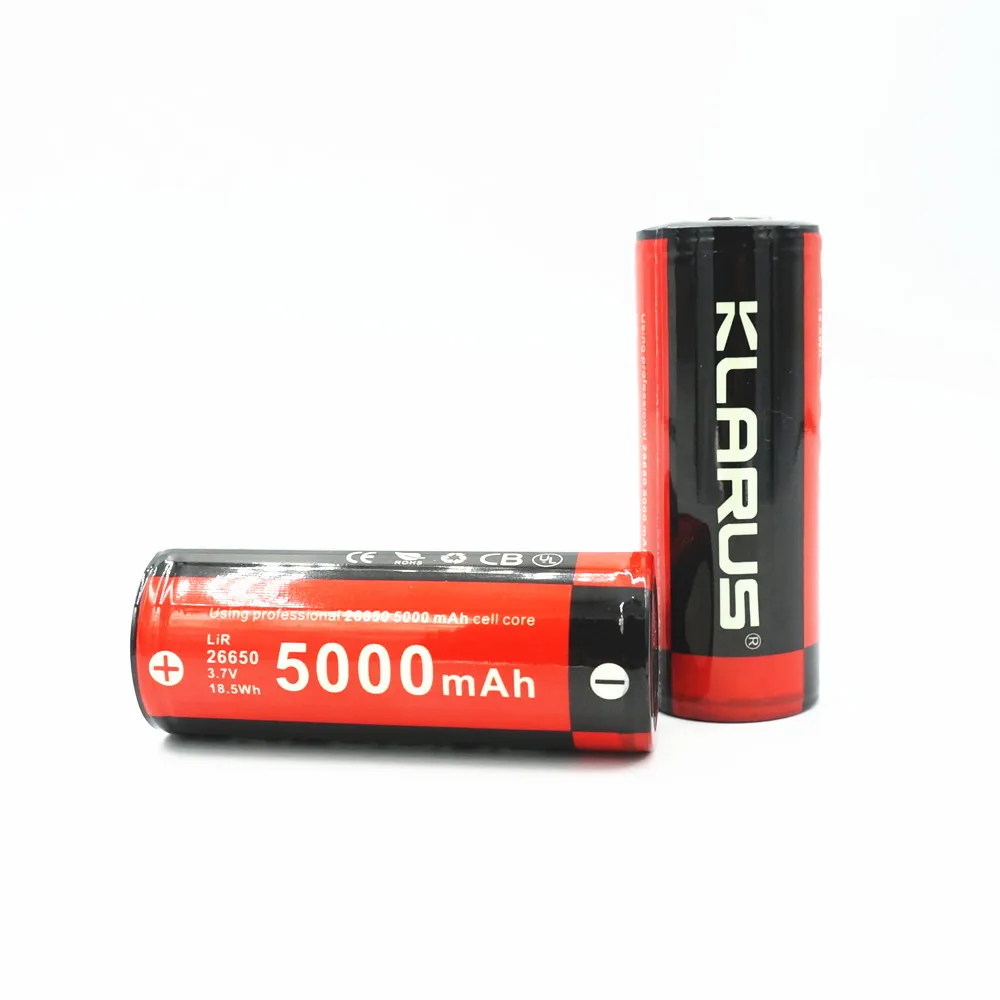 2 шт. Klarus LiR 26650 5000 мАч литий-ионная аккумуляторная батарея 3 7 в 18.5Wh с защитой цепи 500