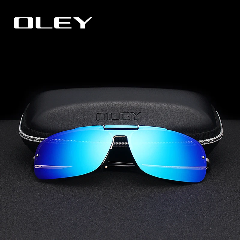Мужские и женские бескаркасные солнцезащитные очки OLEY синие поляризационные с