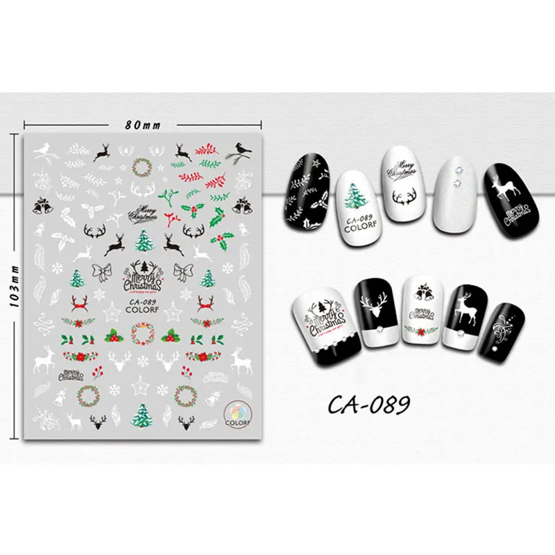 10 Sheet Christmas Style Sticker Nail Art Stickers Decorations Manicure Winter Designs Deer And Bell Tree Decals | Красота и здоровье
