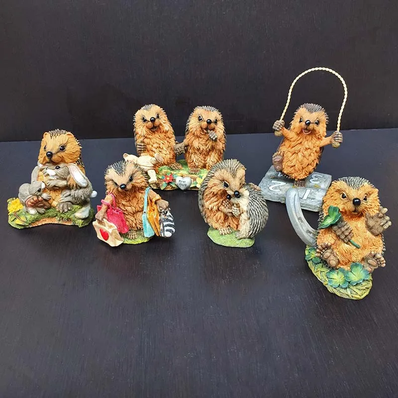 Simulation High-quality Hedgehog Model Decoration Resin Couple Ornament Animal Handmade Doll Crafts | Дом и сад