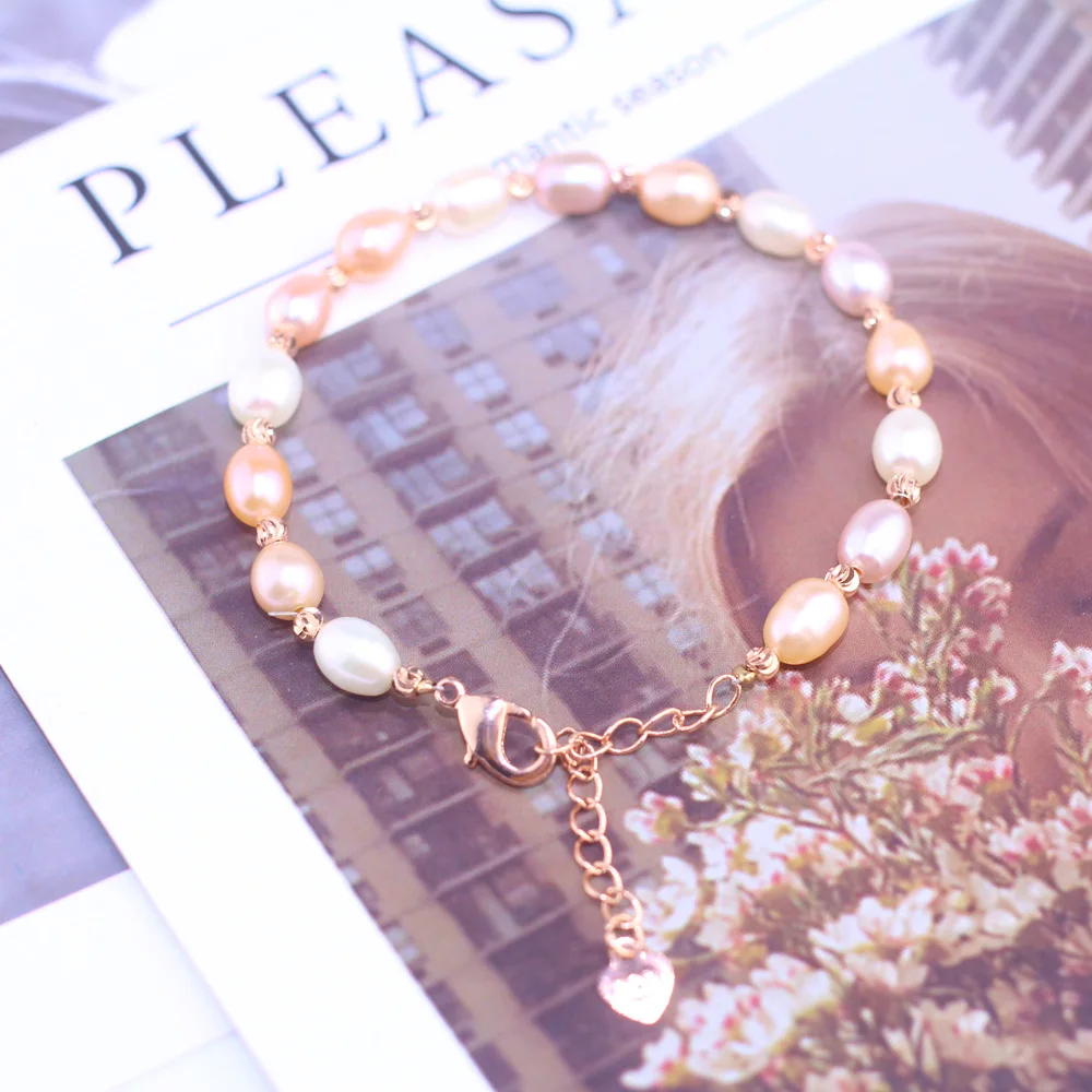 Модный жемчужный браслет 6-7 мм смешанный цвет натуральный пресноводный жемчуг