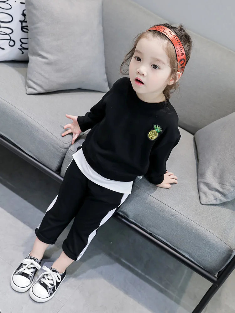 Детские повседневные толстовки с принтом ананаса однотонные штаны комплекты для