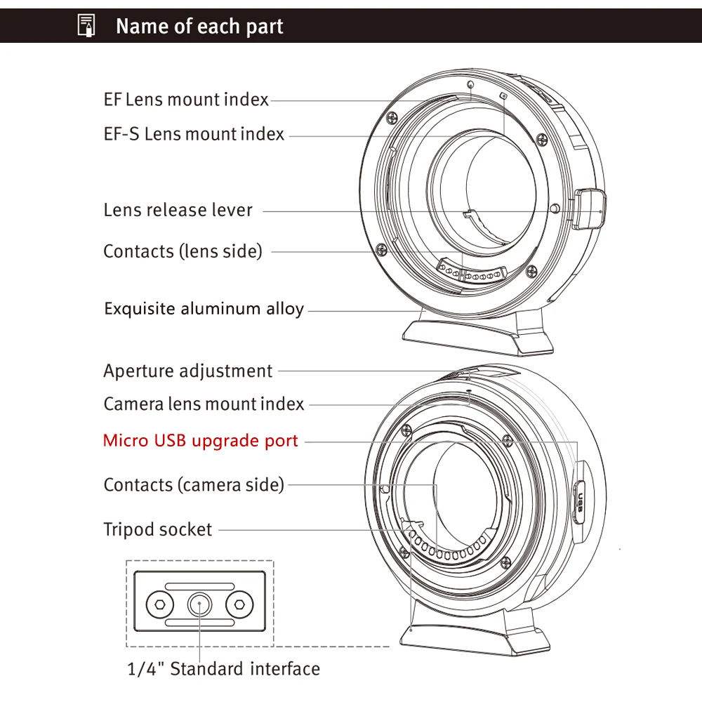 Адаптер для объектива Viltrox с кольцевым креплением AF автофокус Canon EF/EF M1 Lens к M4/3 Micro