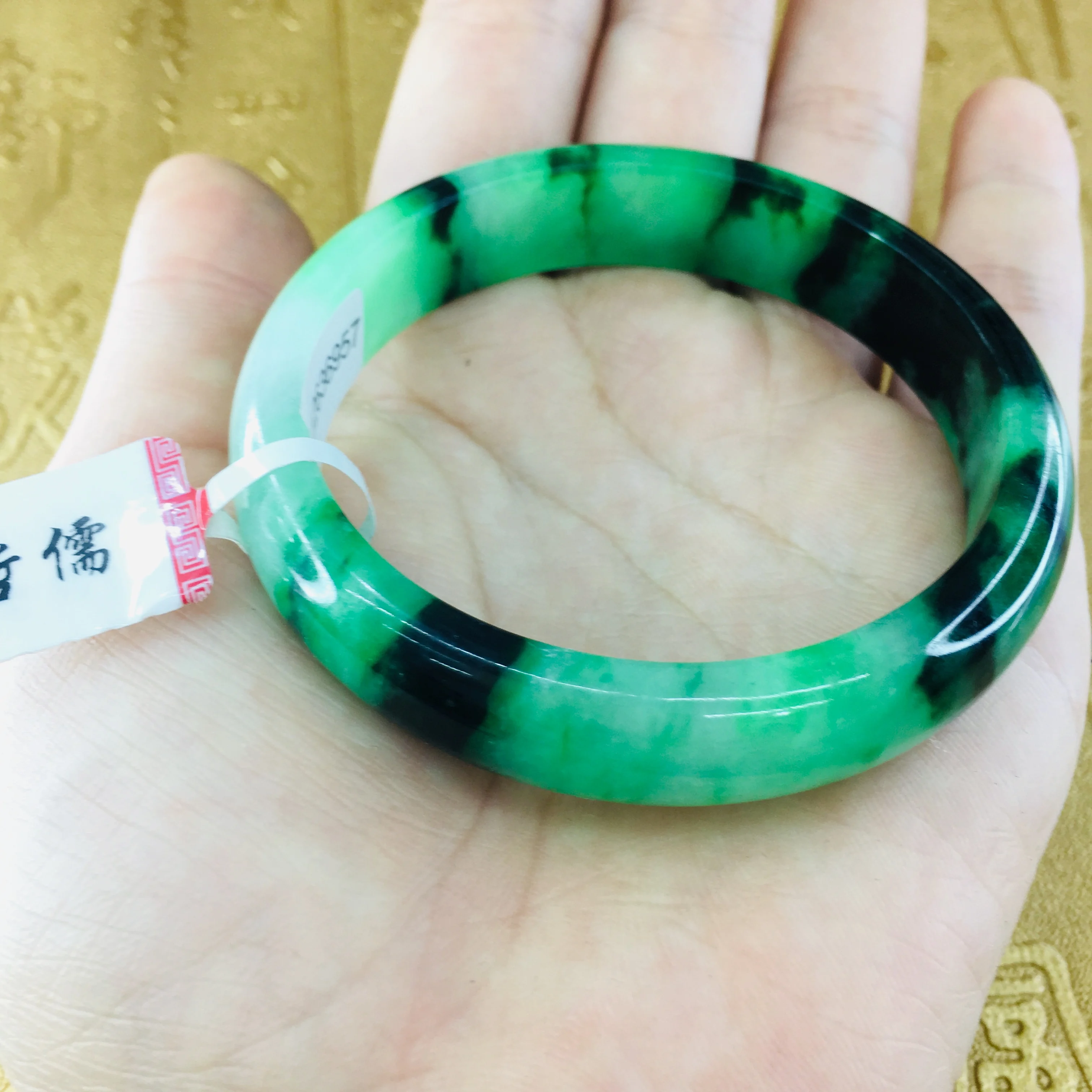 

Send A certificate natural Jadeite bracelets carved dark green two-color 52-61mm female jade bracelet jewelry gifts