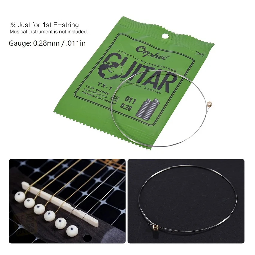 Orphee TX-1 Сменные Струны для одной гитары для акустической гитары 1st E-String(. 010) 10-Pack Высокоуглеродистая сталь Core 75/25 - Цвет: 1st E-String 011