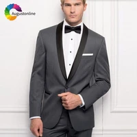 grey wedding men suits classic blazer jacket black shawl lapel one button groom tuxedos elegent bridegroom costume homme 2pieces