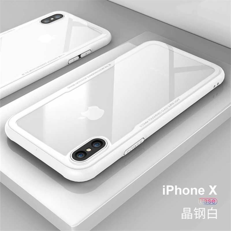 Новинка чехол для iphone X прочное стекло противоударный мягкий край Apple прозрачный x