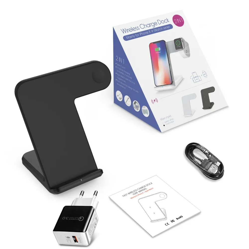 

Qi Wireless Charger Phone Watch Fast charging mobile holder For Apple Watch 3 2 1 For iphone 11 XS MAX XR X 8 Plus Samsung S9 S8