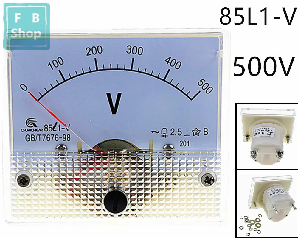 

Аналоговый вольтметр переменного тока 85L1-V 500V, панельный измеритель напряжения 64*56 мм, 1 шт.