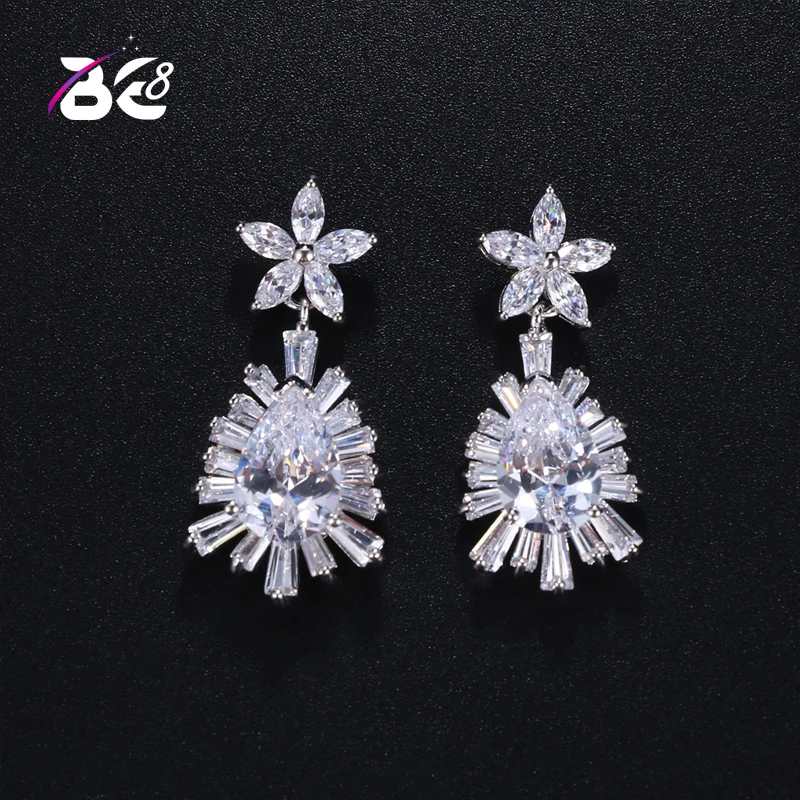 

Be 8 Glam Luxe Lovely Flower Clear Long Dangle Earrings and Water Drop AAA+ CZ Drop Earring for Women Gift E385