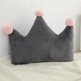 Grey crown L size Плюшевая подушка в форме короны, сердца, Луны, звезды, треугольника, полностью набивная подушка из искусственного меха кролика, подушка для женщин и девочек, диван-кровать, розовый, белый - Цвет: Grey crown L size