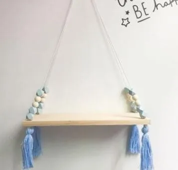 blue shelf Детская комната деревянные настенные полки из натурального дерева бусины настенная полка для хранения Детские декоративные полки для детской комнаты украшения - Цвет: blue shelf