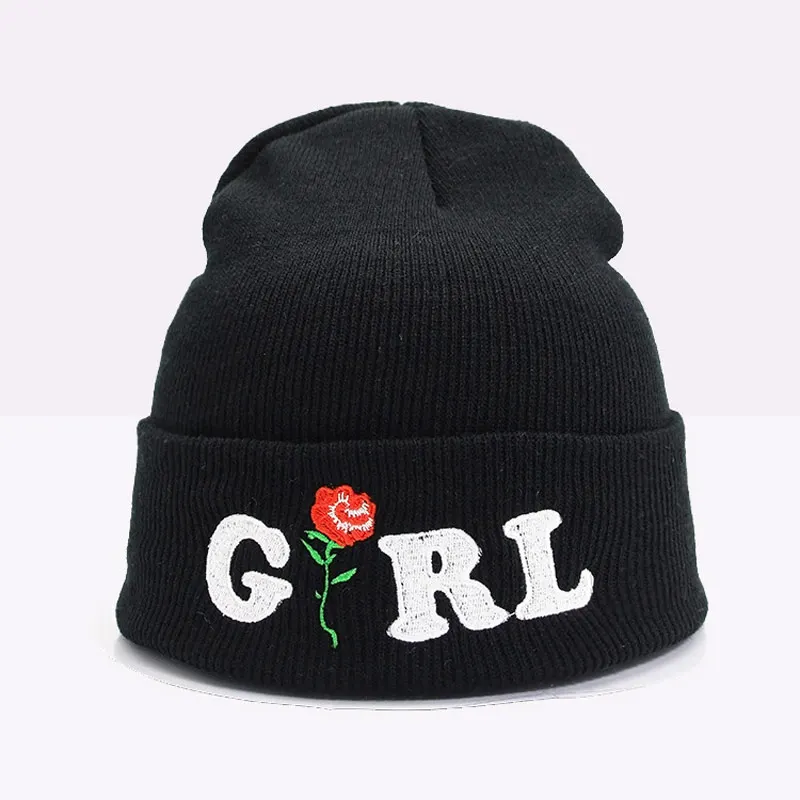 Модные женские зимние облегающие шапки с вышивкой и розовыми манжетами шапка