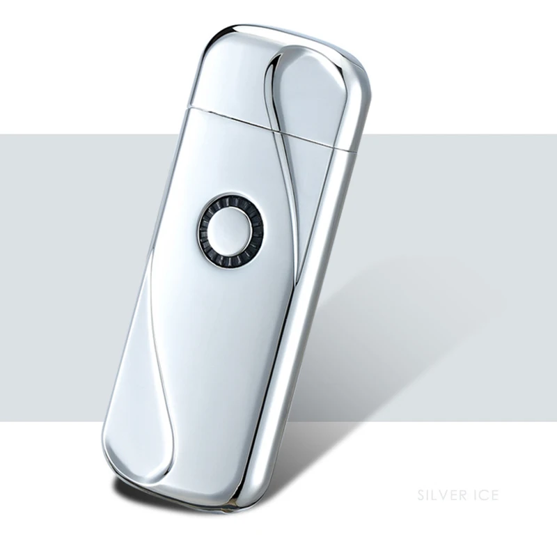 Silver Металлическая ультратонкая USB перезаряжаемая Зажигалка электронная сигарета зажигалки беспламенная импульсная ветрозащитная электрическая катушка зажигалки зажигалка usb - Цвет: Silver