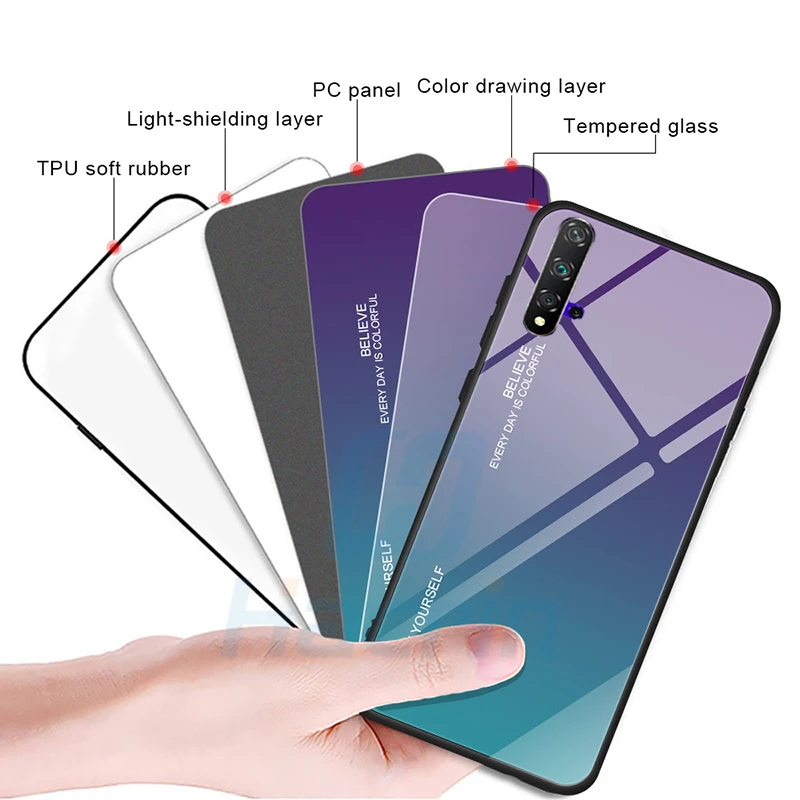 Hacrin чехол для Huawei Honor 20 Pro Чехол мягкий TPU край градиент закаленное стекло бампер