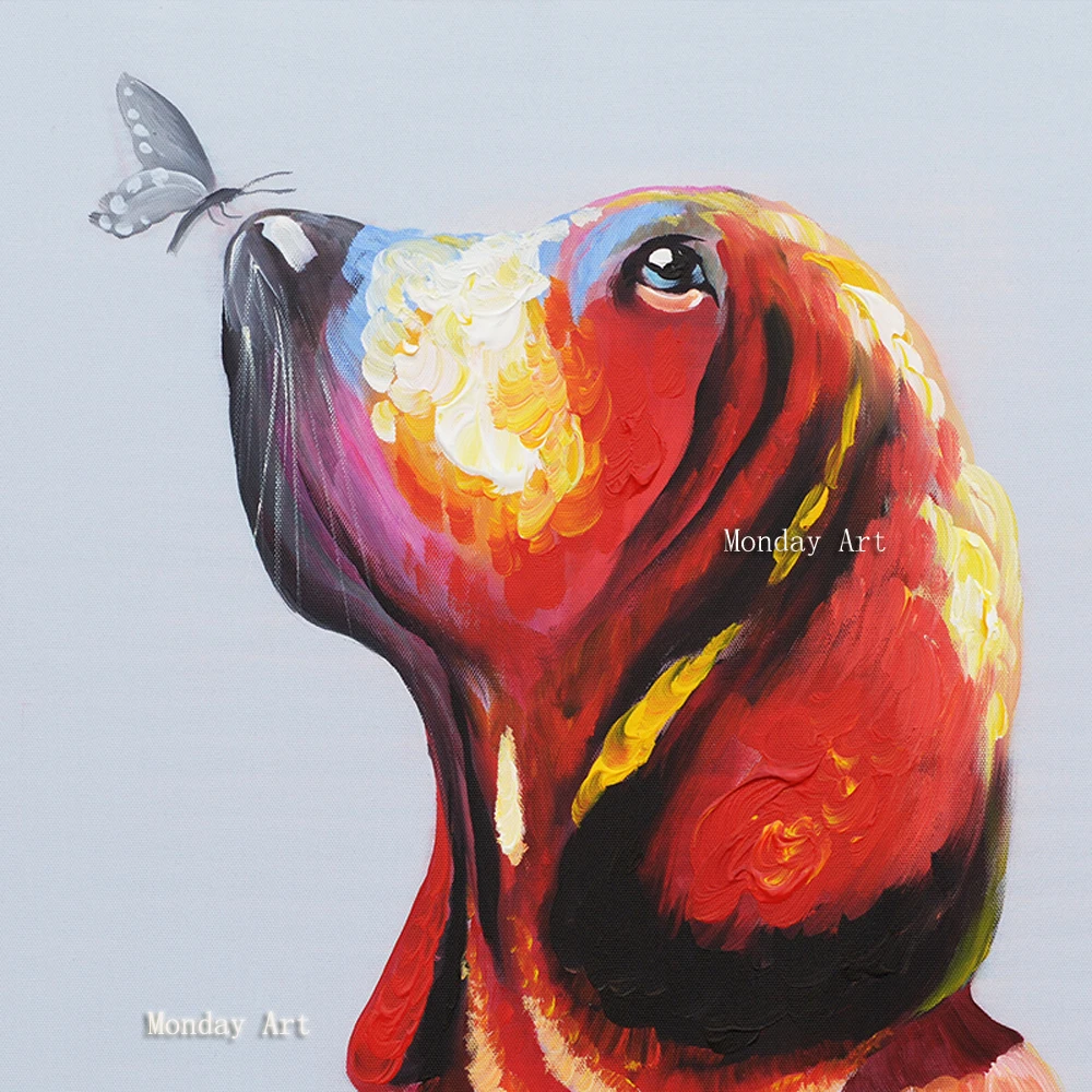 Картина маслом на холсте с изображением собаки без рамки | Дом и сад