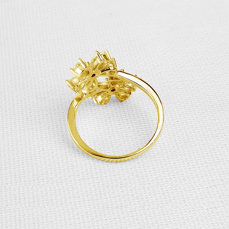 AINUOSHI 14 K, однотонный желтный золотистый цветок, кольцо, винтажное микро грушевидное кольцо с имитацией бриллиантов, обручальное кольцо с кисточкой для женщин