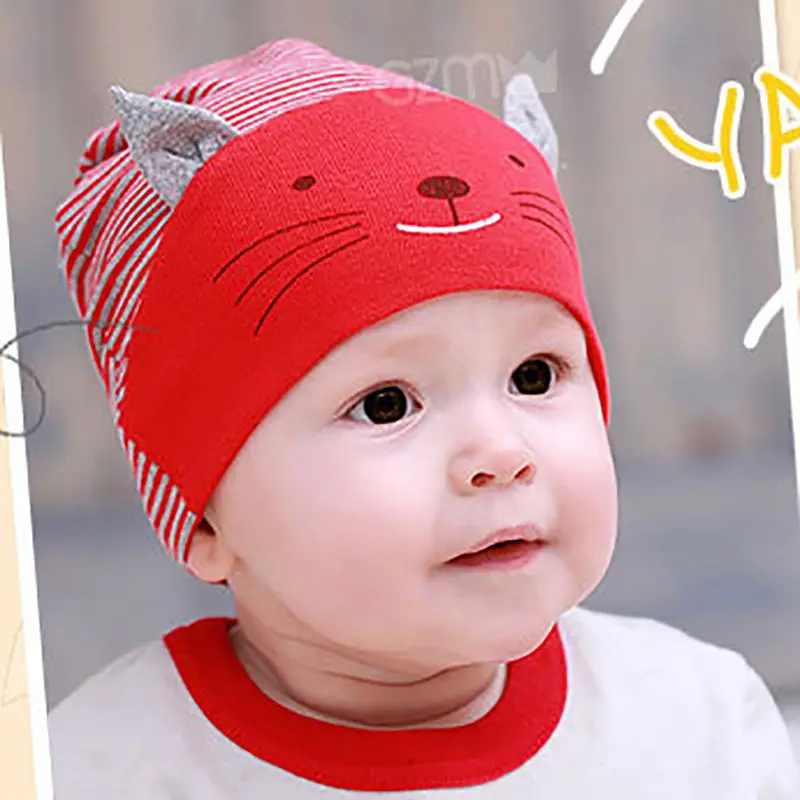 2016 Горячие Мягкие Хлопчатобумажные Детские Hat Прекрасный Кот Полосой Beanie Зима