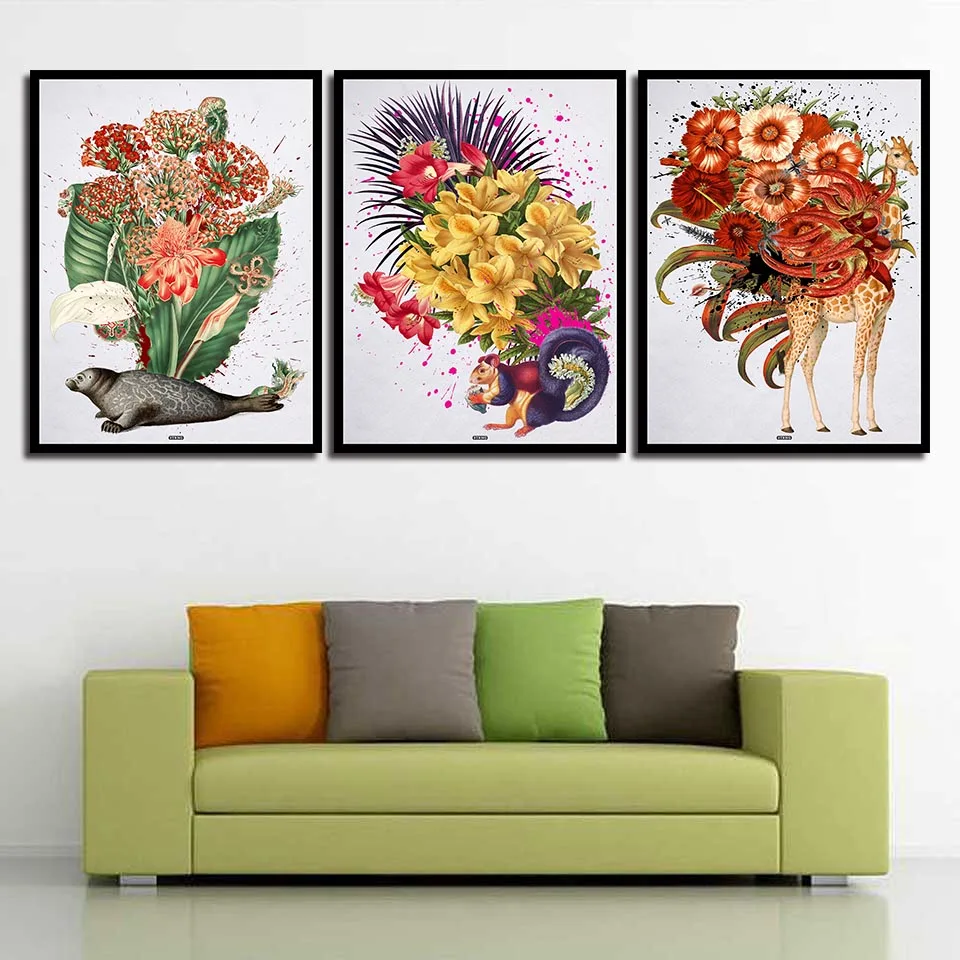 Домашний декор цветные цветы животные скандинавские фотографии жираф белка