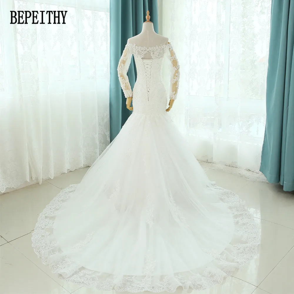 Женское свадебное платье BEPEITHY кружевное невесты с длинным рукавом модель 2019|bridal