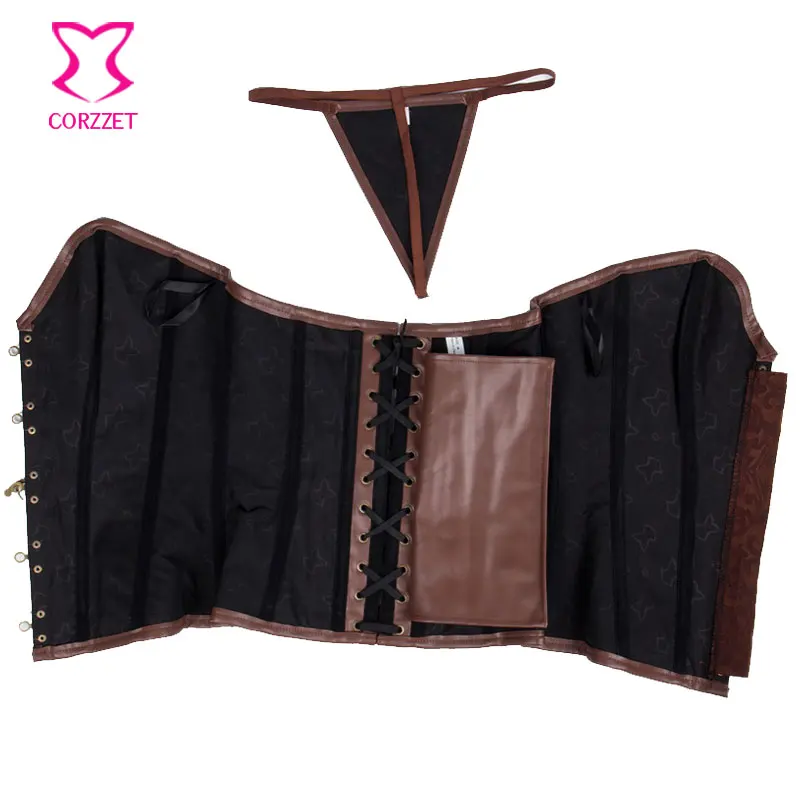 Коричневый винтажный корсет и бюстье готический со стальными косточками одежда
