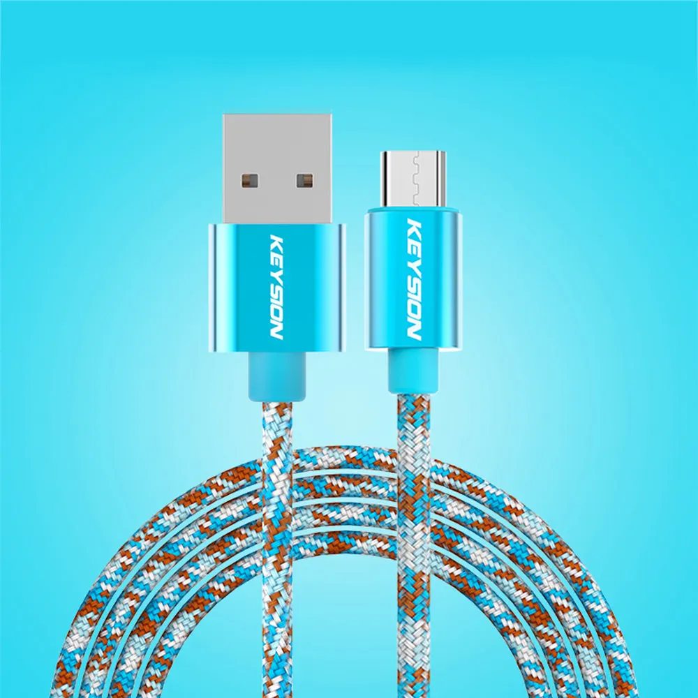Синий KEYSION Micro USB кабель 2.4A нейлон Быстрая зарядка USB кабель для передачи данных для samsung Xiaomi Tablet Android мобильный телефон usb зарядный шнур - Цвет: Синий