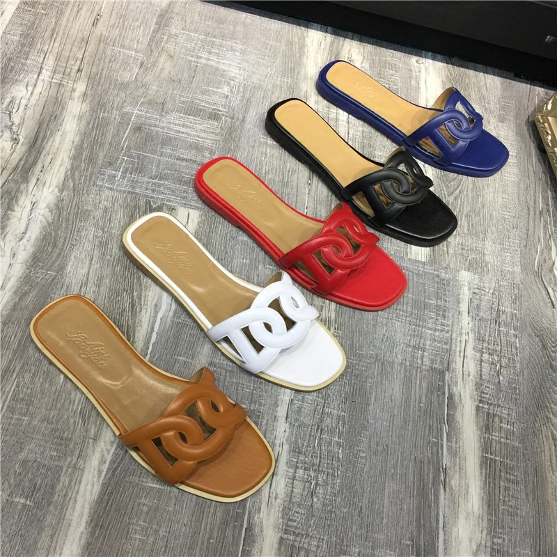 Сланцы женские из натуральной кожи пляжные шлепанцы обувь на плоской подошве с