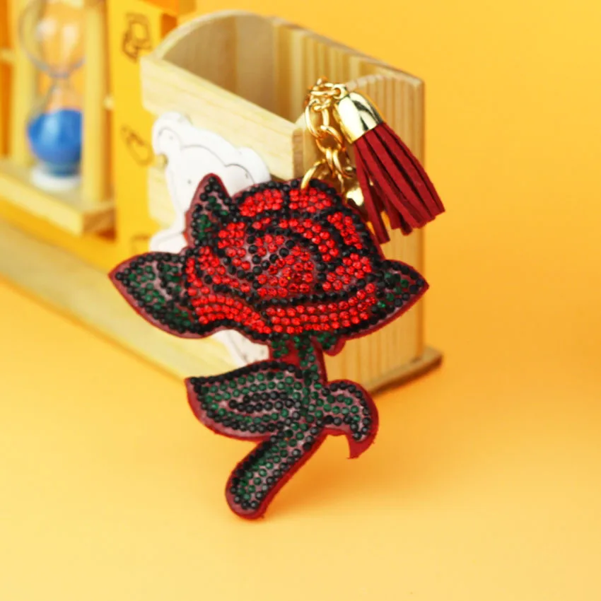 Новинка 2017 стильные брелоки со стразами в виде Розы кожаный брелок