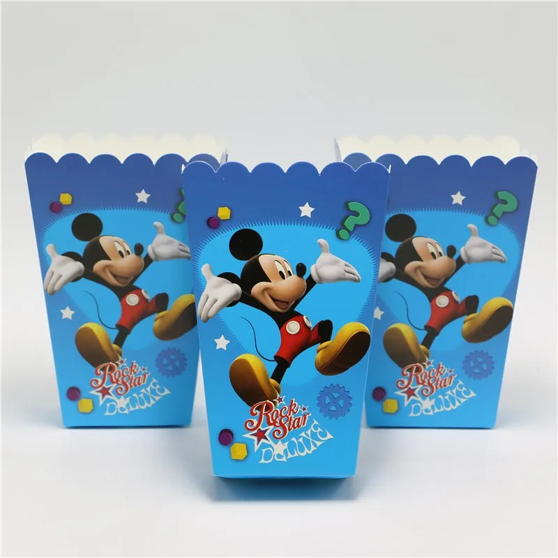 Popcorn box 6pcs Микки Маус Беби Шауэр Детский комплект на день рождения вечерние Принадлежности Торт тарелка баннер Подарочная сумка для планшета Micke вечерние украшения - Цвет: Popcorn box 6pcs