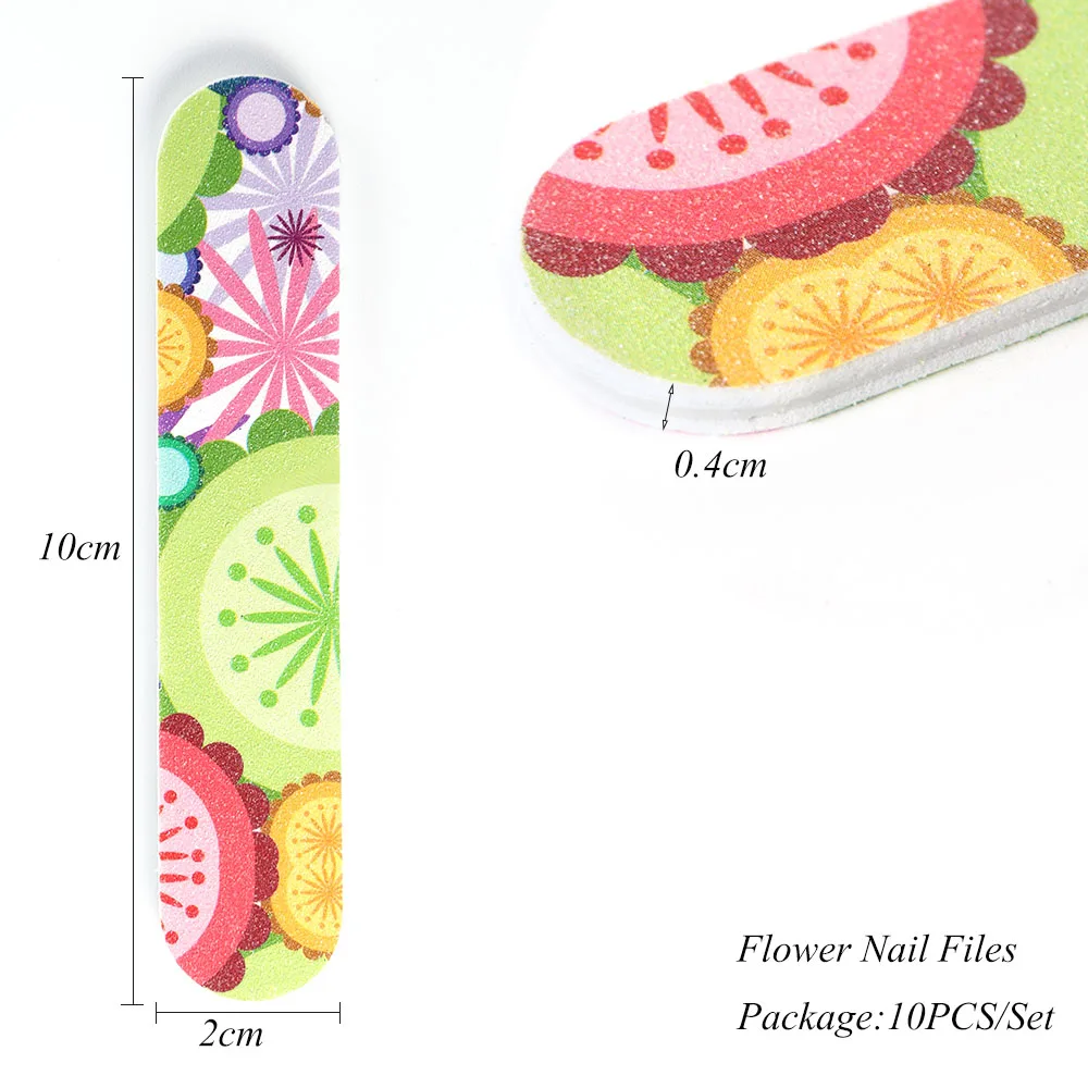 10 шт. пилочки для ногтей Цветочный зеленый буфер наждачная бумага маникюр и