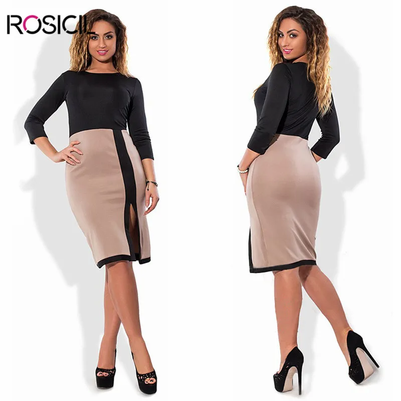 ROSICIL Brand Large Size 6xl Casual Women Party Dress Elegant Plus Girl Clothing Three Qurter Sleeve Pencil Dresses | Женская одежда