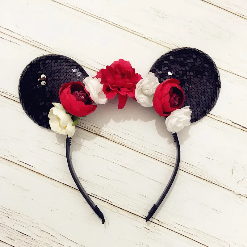 Baby Minnie Mouse Ears Hairband Artificial flower headband hair band for kis Photography Props accessories - Цвет: 1