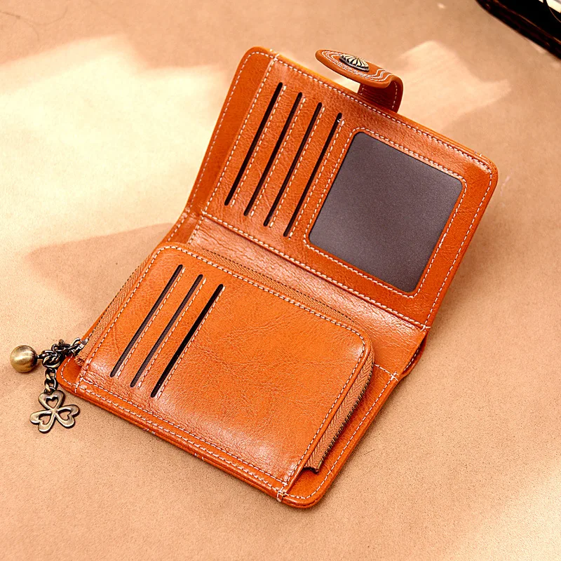 Высококачественный настоящий кожаный женский кошелек Маленький женский короткий дамский мини-кошелек Мода Ретро Масло Восковые кошельки на.