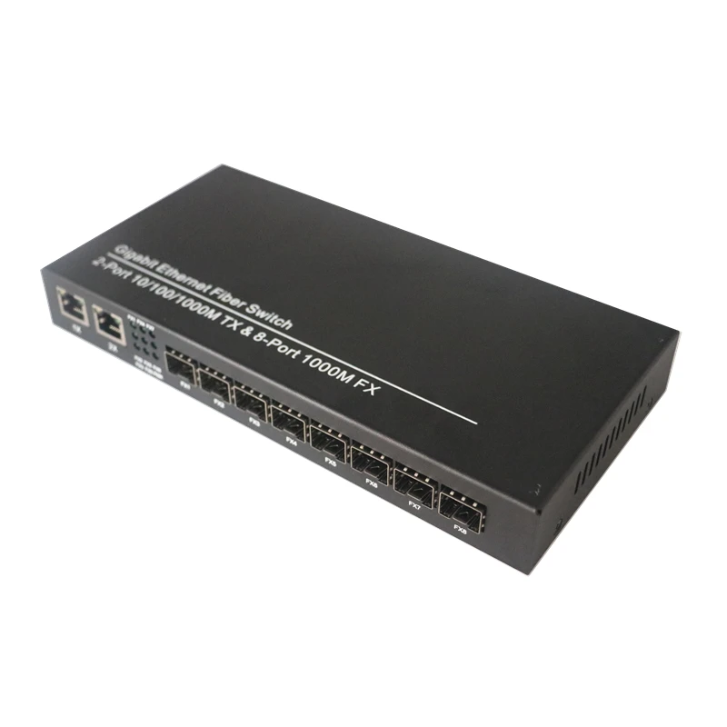 Волоконно-Ethernet-коммутатор SFP с 8 портами и слотом на 2 порта TX RJ45 гигабитный