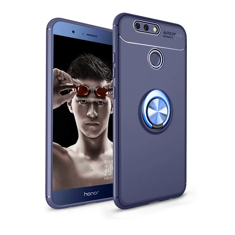 Тёмно-синий Чехол для huawei Honor 8 Pro, чехол для Honor 8 Pro, чехол для телефона с магнитным кольцом на палец, задняя крышка для huawei Honor V9 - Цвет: Тёмно-синий