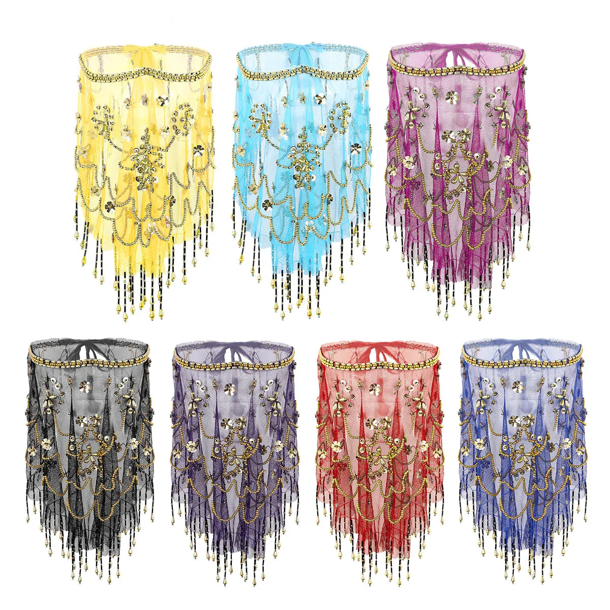 Женская сетчатая Фата для танца живота прозрачная с кисточками и бисером