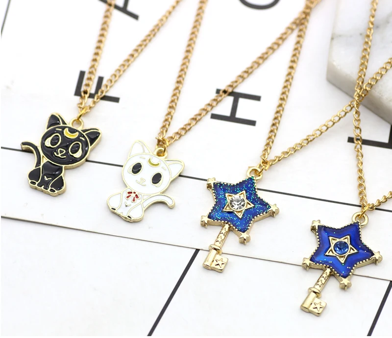 Kawaii, ожерелье Сейлор Мун, мультяшная звезда, палочка, сердце, крылья, кошка, прекрасные подвески, ожерелье, s, ювелирные изделия для детей, девочек, женщин, подарки, сделай сам