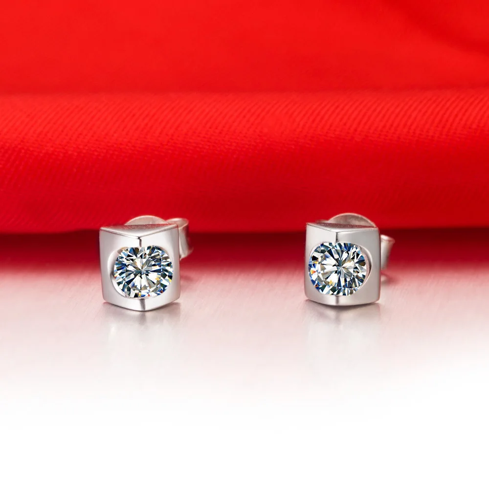 0.3Ct Round Cut Certified NSCD lovely Diamond Stud Earring Genuine 925 Sterling Silver Platinum Plated Girfriend Gift | Украшения и